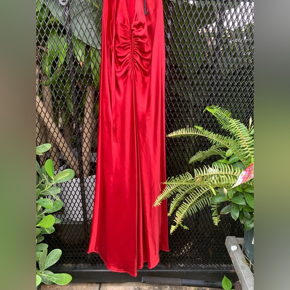 ✨⚡️💥Vintage 90s Zum Zum Satin Slip Dress Maxi Back Ruffle Magenta Size 5/6 - Picture 6 of 12